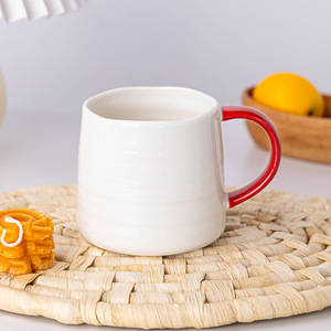 Custom Logo <b>Ceramic</b> Mug Color-Blocked Red Handle Single <b>Cup</b> For Gift Water Drinkware - Product Image 3