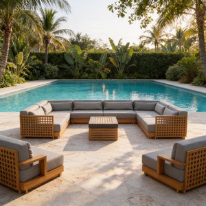 Ensemble <span class=keywords><strong>de</strong></span> canapés d'angle d'extérieur en composite bois-plastique, luxe moderne, résistant aux intempéries, assise profonde, ensemble <span class=keywords><strong>de</strong></span> conversation, best-seller, style longue queue - Product Image 2