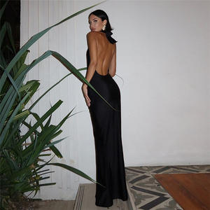 Abito 2025 estivo elegante da donna <span class=keywords><strong>con</strong></span> scollo a V lungo aderente aderente lungo aderente da donna abito lungo increspato da Party Club di mezzanotte - Product Image 6