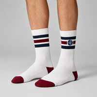 Chaussettes de sport pour homme en tricot jacquard blanc premium avec logo rayé et design marine et bordeaux respirant