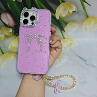 Étui de téléphone portable avec logo personnalisé imprimé, motif de nœud papillon, avec cordon pour iPhone 16 Pro Max 17 15