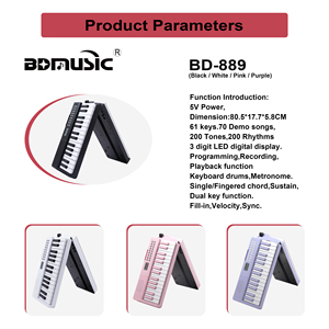 Badu xách tay đàn piano kỹ thuật số với 61 cảm ứng nhạy cảm phím Organ điện tử có thể gập lại âm nhạc Bàn phím tổng hợp trên bán - Product Image 3