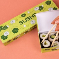 Boîte à sushi à emporter en papier couché écologique imprimée sur mesure avec fenêtre, couleur et logo personnalisés pour la livraison de restaurants japonais