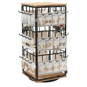 Iron Wood Combination Rotating Jewelry Rack With Earring Ring Storage Desktop Organizer Multi Layer Display <b>Stand</b> - Product Image 2