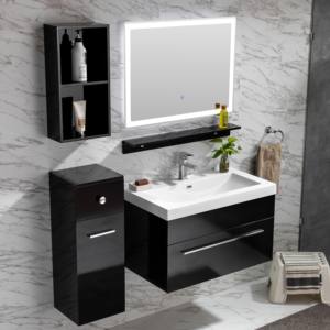 <span class=keywords><strong>Meuble</strong></span> vanité <span class=keywords><strong>de</strong></span> salle <span class=keywords><strong>de</strong></span> bain noir armoire moderne design suspendu évier en résine miroir led meubles d'hôtel - Product Image 1