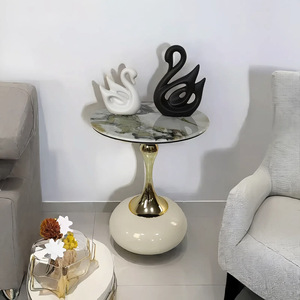 Hiện Đại Sang Trọng Tối Giản Bằng Đá Cẩm Thạch Bên Bảng Vòng Microcrystalline Đá Với Điện Thoại Di Động Đầu Giường Kim Loại Thiết Lập Bên Bảng Cho Sofa - Product Image 2