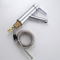 Robinet de lavabo chromé extractible monocommande chaud/froid, mitigeur de salle de bain à poser sur comptoir avec douchette extractible