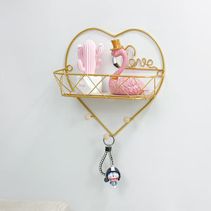 Décoratif or en forme de coeur en métal fixé au mur de fil multi étagères flottantes avec boule en <span class=keywords><strong>bois</strong></span> crochets pour l'affichage - Product Image 2