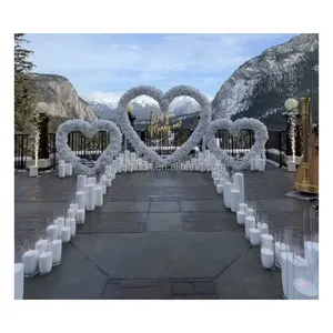 רומנטי לב גדול פרחים מלאכותיים קשת חתונה סיטונאי לבן הידראנגאה צורת לב קשת פרח לאירועים רקע