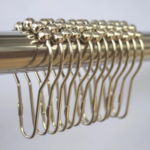 Venta al por mayor T207 12 unidades/paquete Ganchos para cortinas resistentes al óxido, de acero inoxidable pulido con acabado níquel satinado y 5 bolas de rodamiento para ducha - Product Image 2