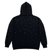 Sweat à capuche personnalisé à étiquette privée, épais, à épaules tombantes, style streetwear, orné de strass, coupe oversize, motif ciel étoilé, noir