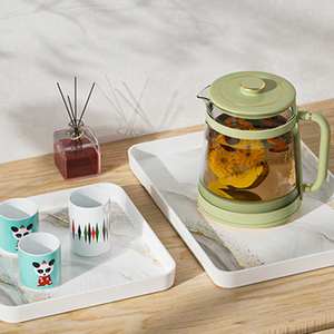 Plateau de comptoir en résine mélaminée à motif marbré pour salle de bain, coiffeuse ou bureau, idéal pour l'affichage de cosmétiques, parfums ou bougies - Product Image 4