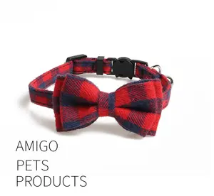 New British Plaid Bow Collar Buckle Pet Cat Dog Collar Manufacturers Direct Sales