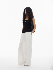 Boutique <span class=keywords><strong>pantaloni</strong></span> da donna a vita alta di alta qualità vendita calda <span class=keywords><strong>lino</strong></span> su misura marrone gamba larga a vita alta con cintura da donna <span class=keywords><strong>pantaloni</strong></span> di <span class=keywords><strong>lino</strong></span> - Product Image 5