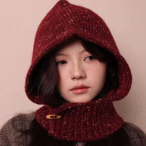 Gorro <span class=keywords><strong>de</strong></span> Invierno para Mujer <span class=keywords><strong>con</strong></span> Borde, Pasamontañas Tejido, Gorro Cálido <span class=keywords><strong>de</strong></span> Mezcla <span class=keywords><strong>de</strong></span> <span class=keywords><strong>Lana</strong></span>, Bufanda Integrada, <span class=keywords><strong>Orejeras</strong></span> para Clima Frío - Product Image 1