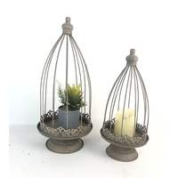 Decorwell Set 2 cloches métalliques rustiques avec support pour la décoration de jardin à la maison Bougeoir Planteur Stand Holder