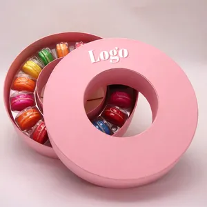 创意镂空定制印花Logo粉色圆形独特饼干巧克力马卡龙纸板包装纸盒