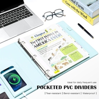Carpeta de 3 Anillas de Cuero Azul Claro SYC para Documentos Tamaño Carta, Divisores con Bolsillos de PVC, Bolsa de Almacenamiento, Bloc de Notas, Anillas de 1 Pulgada, CMYK