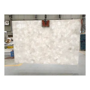 Natural Translucent Crystal White Gemstone Laminated Glass Thin Slab Tile
