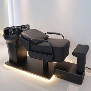 Fauteuil de lavage de luxe noir pour salon de coiffure, lit de shampoing et chaise pour le lavage des cheveux - Product Image 4