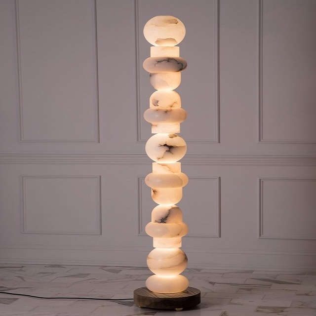 Luxury Designer Living Room Alabaster Floor Light Hotel Villa Shopping Mall Marble Stone Floor Standing Lamps