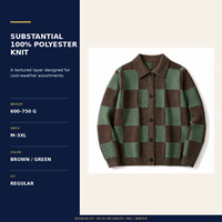 Suéter Cárdigan para Hombre, 100% Poliéster, Diseño a Cuadros Jacquard, Bloques de Color, Cierre de Botones, Estilo Vintage, Ropa de Calle, Tejido de Punto, Venta al Por Mayor