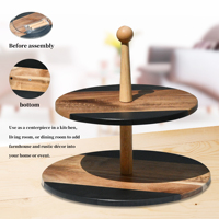 Plateaux de service en bois à 2 niveaux simples et modernes naturels avec un style rustique pour contenir des cupcakes et des fruits