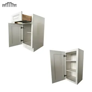 Gabinete de cocina puerta a puerta de fábrica OEM gabinete de cocina de madera contrachapada gabinete de cocina de apartamento con panel elevado blanco