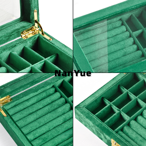 Boîte à bijoux rectangulaire <span class=keywords><strong>de</strong></span> luxe en velours avec couvercle en acrylique transparent, multi-compartiments pour bagues, boucles d'oreilles, colliers, organiseur <span class=keywords><strong>de</strong></span> bijoux, logo personnalisé - Product Image 2