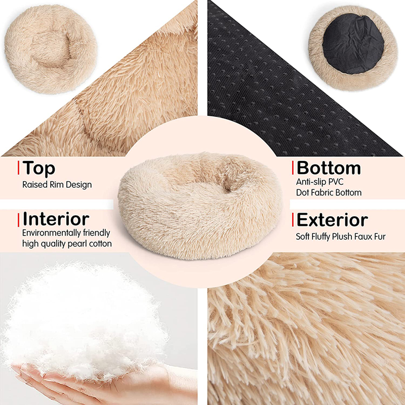 wholesale anti anxiety soft luxury washable round designer fluffy donut dog cat pet bed