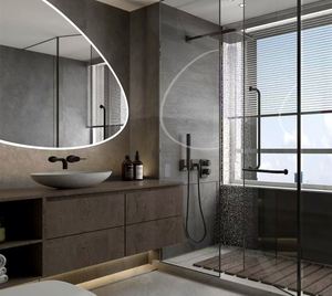 Mueble de Baño Individual de Madera Maciza de Color Oscuro Retro, Serie Advanced Gery, con Espejo Redondo - Product Image 6