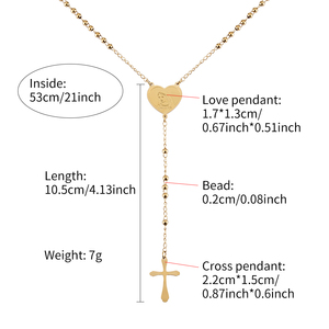 Kalung Rosario Panjang Emas Stainless Steel Katolik dengan Liontin Hati Bunda Maria - Product Image 2