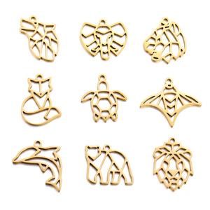 Oferta Caliente: Dijes de Acero Inoxidable para Joyería DIY, Colgantes de Animales Geométricos Huecos de Moda (Lobo, León, Elefante, Zorro, Delfín) al por Mayor - Product Image 1