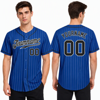 Jersey Baseball Tim Kustom USA V-Neck 4XL Sublimasi Pinstripe Biru Royal dengan Logo Kustom Musim Panas Bernapas Cepat Kering