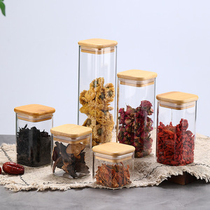 Pot cylindrique en verre borosilicate de haute qualité, en vrac, pour le rangement de cuisine, avec couvercle en bois de bambou, marque LK - Product Image 3