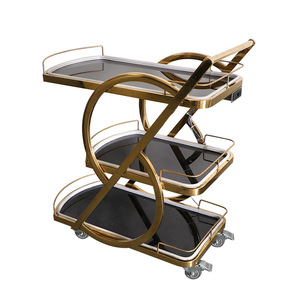 Illuminated Beverage Cart With Led <b>Lights</b> Golden Frame Portable For Bars Nightclubs KTVs Commercial Use - Product Image 5