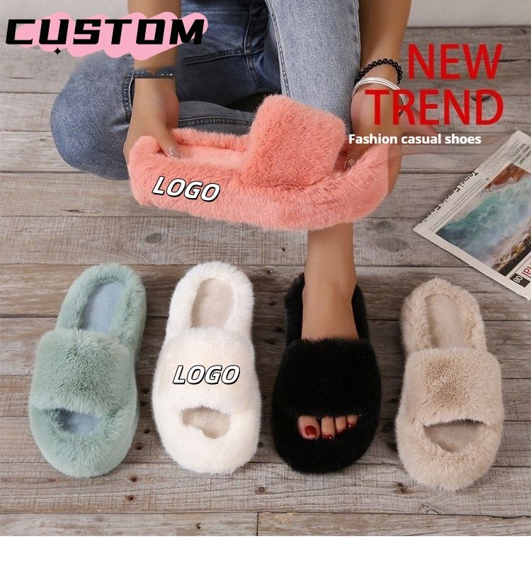 Zapatillas de Casa de fondo grueso de felpa para mujer con