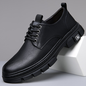 Zapatos de Hombre de Cuero Genuino, Punta Redonda, con Cordones, Estilo Británico, Suela de Goma, Botas Casuales para Todas las Temporadas - Product Image 1