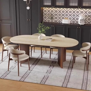 Mới Đến Đồ Nội Thất Sang Trọng Đá Bàn Ăn Hình Chữ Nhật Chịu Nhiệt Bàn Ăn Đặt Gỗ Sồi Rắn Bàn Gỗ - Product Image 4