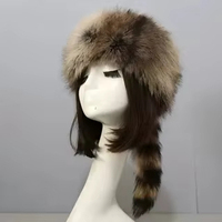 Nouveau bonnet chaud en fourrure de raton laveur pour femme avec queue de raton laveur, style trapper, idéal pour Noël