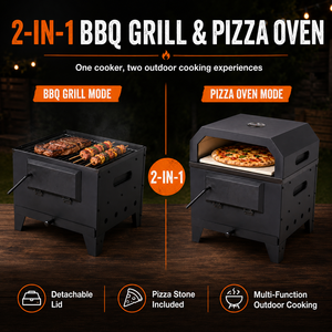 <span class=keywords><strong>Barbecue</strong></span> portable au charbon de bois avec couvercle four à pizza, fourneau de camping extérieur avec thermomètre et pierre à pizza - Product Image 3