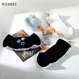 WEIMEI Tweed <b>Mini</b> Jewelry <b>Box</b> Double Doors Ring <b>Storage</b> <b>Box</b> for Jewelry Packaging - Product Image 2