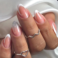 Vente en gros de luxe, cercueil à presser en acrylique, longs ongles artificiels pour filles, style français, motif amande, avec de la colle