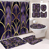 Rideau de douche en polyester à motif mosaïque bleue, rideau de salle de bain personnalisé imprimé numériquement, durable, OEM ODM