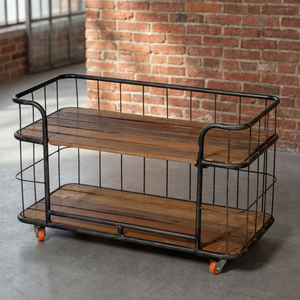 Antique Traditional Iron <b>Bookshelf</b> with Wheels for Living Room Bedroom Hotel & Kitchen Use-Durable & Eco-Friendly - Product Image 3