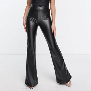 <span class=keywords><strong>Pantaloni</strong></span> a Zampa d'Elefante <span class=keywords><strong>Neri</strong></span> in <span class=keywords><strong>Ecopelle</strong></span> a Vita Alta da <span class=keywords><strong>Donna</strong></span>, Modello Slim, Casual, Personalizzabili - Product Image 1