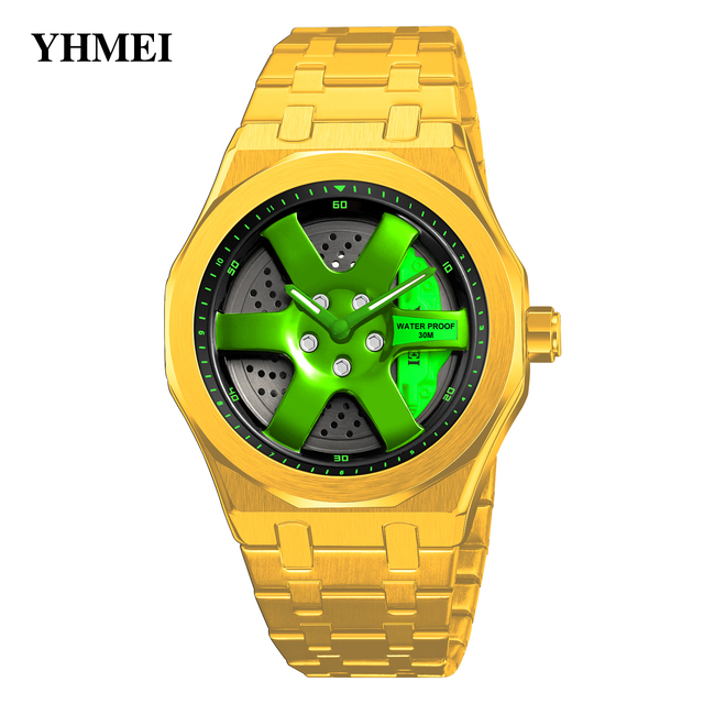 New Fashion Spinner Men Stainless Steel Band Watch High Quality Spinning Car Rim Man Watch Car Wheel Design Wristwatch