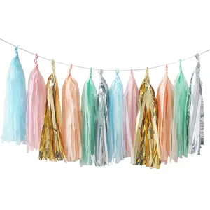 Tissue Paper Tassels Rainbow DIY Party Garland, 15 and 20 Party Decoration Indoor Christmas Decoration 5pcs/ Opp Bag Fashionable