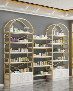 Estante de Exhibición Arqueado para Salón de Belleza, Mueble de Almacenamiento para Manicura, Estantería de Madera para Cosméticos con Gabinete - Product Image 1