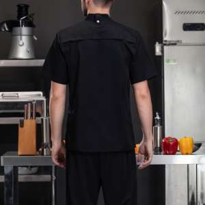 Oem logo personalizado hombres mujeres Unisex cocina Hotel restaurante bar hornear cocina café manga corta Chef chaqueta uniforme Chef abrigo - Product Image 2